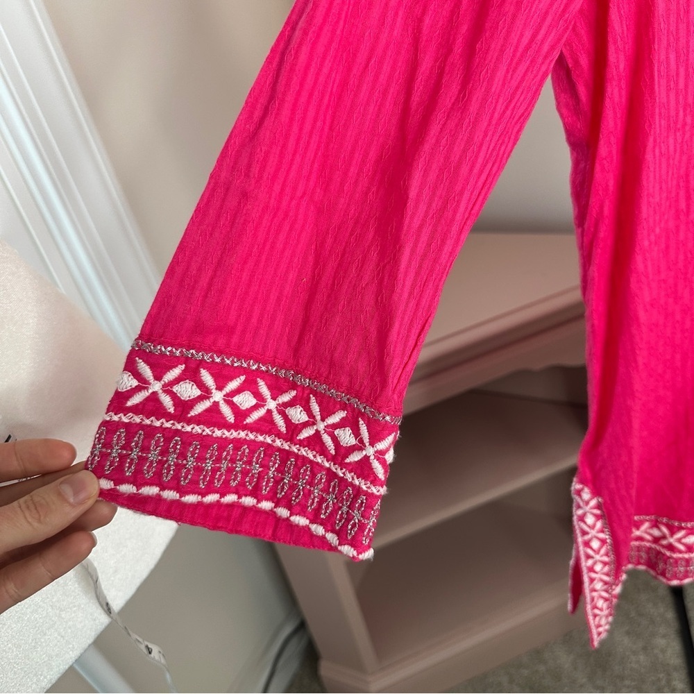 Sigrid Olsen Hot Pink Embroidered V-Neck Tunic - Picture 4 of 6
